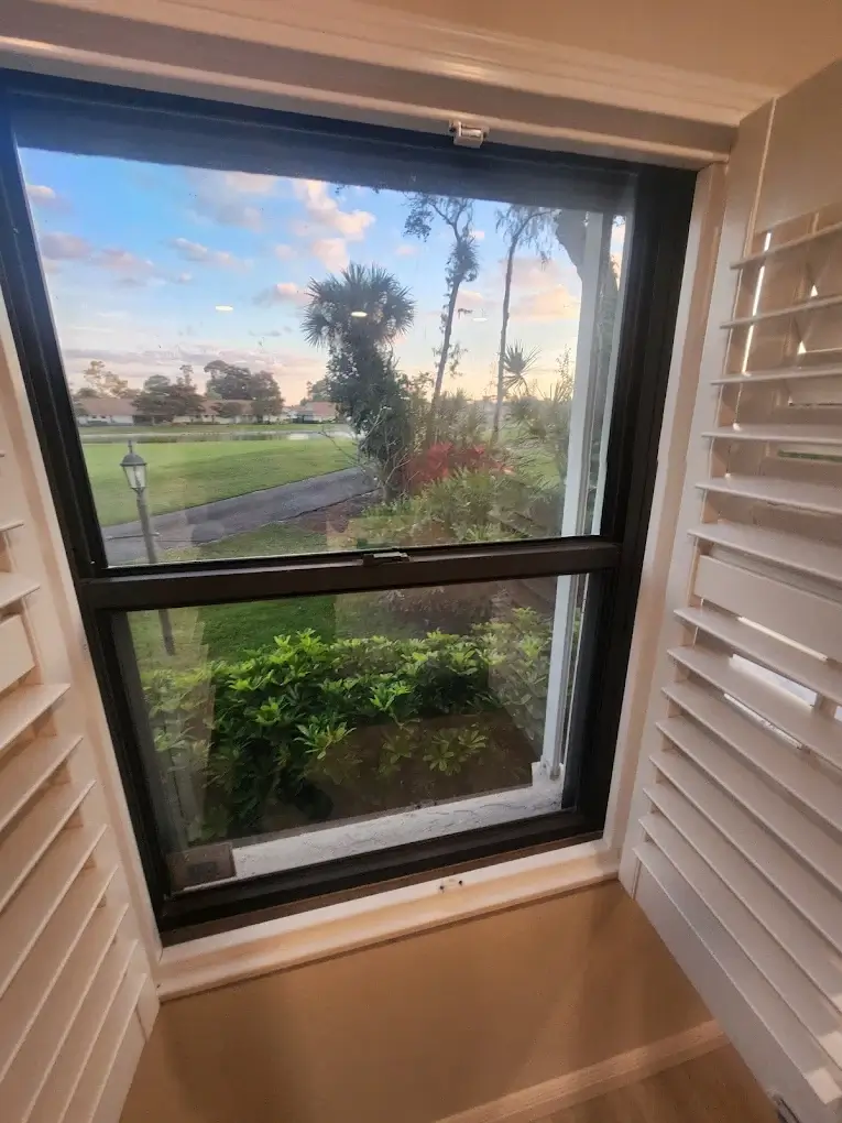 Freshly repaired window with a clear garden view